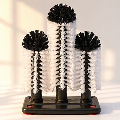3 Head Water Bottle Cleaning Brush with Suction Base Detachable for Glass Cup Bar Kitchen