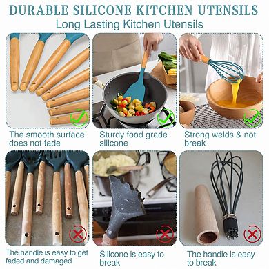 33 Piece Silicone Kitchen Utensils Set Non-Stick Heat Resistant Wooden Handle with Holder