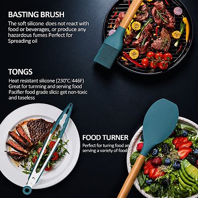 33 Piece Silicone Kitchen Utensils Set Non-Stick Heat Resistant Wooden Handle with Holder