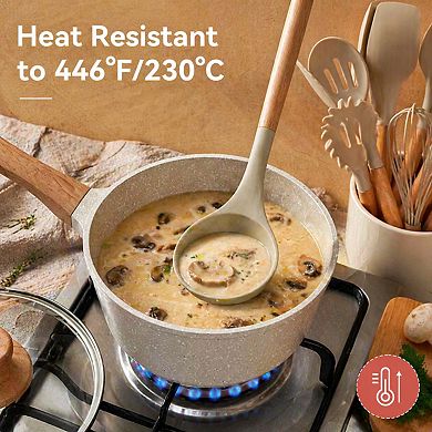 6-Piece Silicone Kitchen Utensil Set Heat Resistant Wooden Handle Non-Stick Safe BPA Free