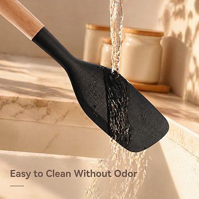 6-Piece Silicone Kitchen Utensil Set Heat Resistant Wooden Handle Non-Stick Safe BPA Free