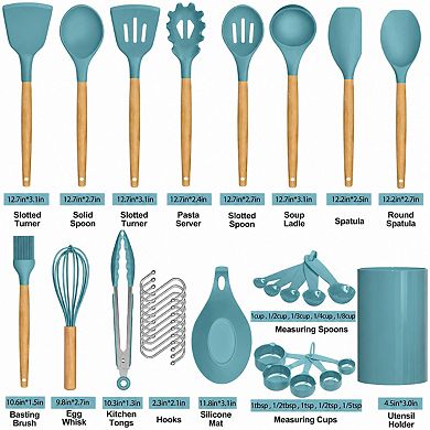 33 Piece Silicone Kitchen Utensils Set Heat Resistant Wooden Handle Non Stick Cookware Tools