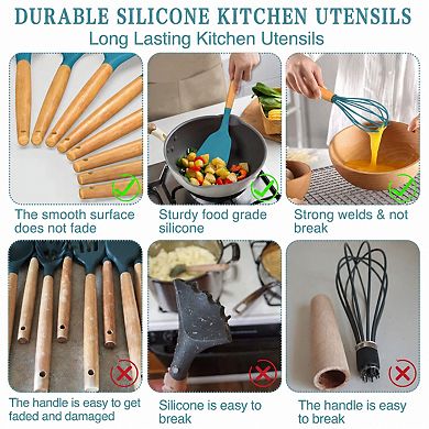 33 Piece Silicone Kitchen Utensils Set Heat Resistant Wooden Handle Non Stick Cookware Tools