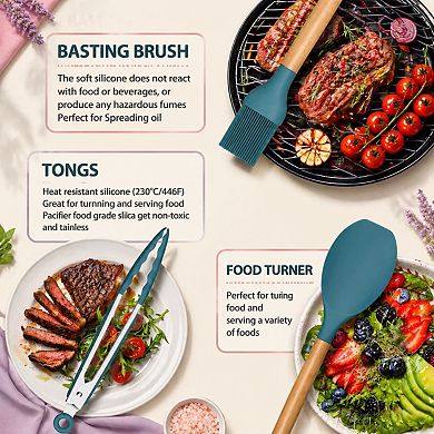 33 Piece Silicone Kitchen Utensils Set Heat Resistant Wooden Handle Non Stick Cookware Tools