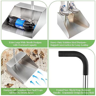 32in Extra Large Metal Dustpan Long Handle Heavy Duty Commercial Outdoor Garage