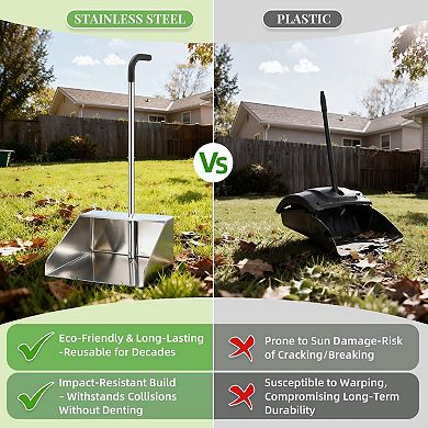 32in Extra Large Metal Dustpan Long Handle Heavy Duty Commercial Outdoor Garage