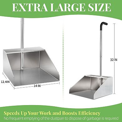32in Extra Large Metal Dustpan Long Handle Heavy Duty Commercial Outdoor Garage