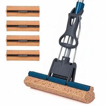 50" Telescopic Sponge Mop with 4 Refills Self-Squeeze for Hardwood Tile Concrete Walls Ceilings