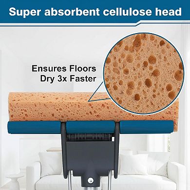 50" Telescopic Sponge Mop with 4 Refills Self-Squeeze for Hardwood Tile Concrete Walls Ceilings