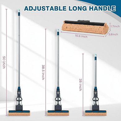 50" Telescopic Sponge Mop with 4 Refills Self-Squeeze for Hardwood Tile Concrete Walls Ceilings