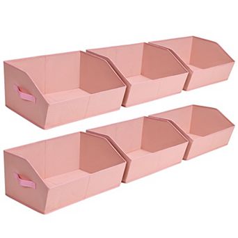 Closet Baskets Shelves Decorative Storage Handle Bins Organization Clothes Books Office Pink 6 Pack