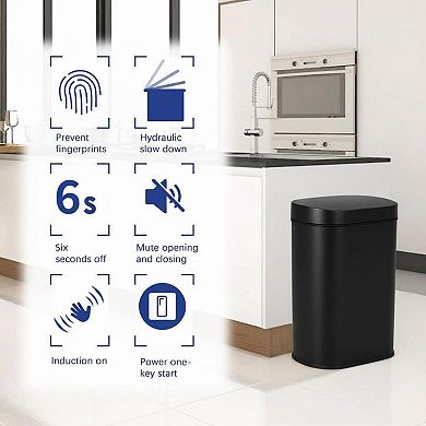 13 Gallon Automatic Touchless Trash Can Lid Odor Control Modern Oval Design Easy Clean