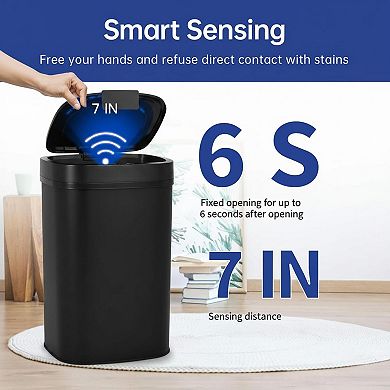 13 Gallon Automatic Touchless Trash Can Lid Odor Control Modern Oval Design Easy Clean
