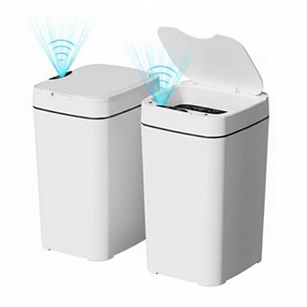 2 Pack Automatic Motion Sensor Trash Can Waterproof Slim Smart Garbage Bin w/Lid For Bathroom Office