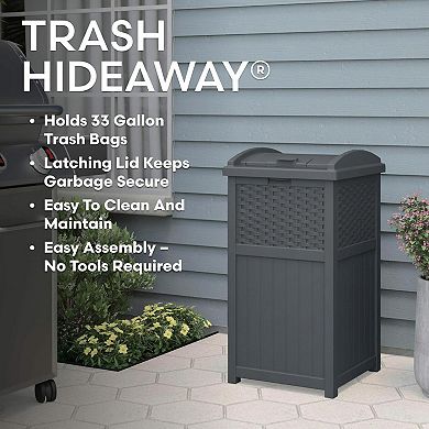 33 Gallon Wicker Hideaway Trash Can Latching Lid Weather Resistant Outdoor Patio