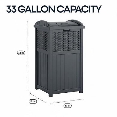 33 Gallon Wicker Hideaway Trash Can Latching Lid Weather Resistant Outdoor Patio