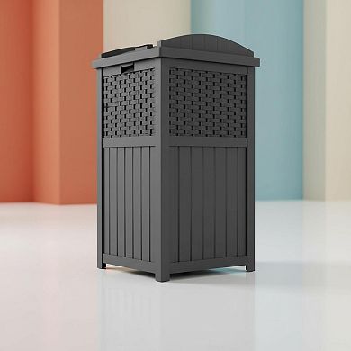 33 Gallon Wicker Hideaway Trash Can Latching Lid Weather Resistant Outdoor Patio