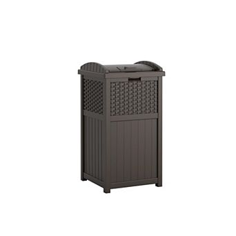 33 Gallon Wicker Hideaway Trash Can Latching Lid Weather Resistant Outdoor Patio