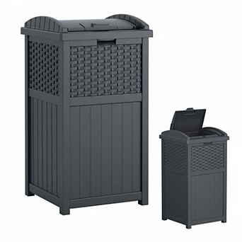 33 Gallon Wicker Hideaway Trash Can Latching Lid Weather Resistant Outdoor Patio