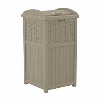 33 Gallon Wicker Hideaway Trash Can Latching Lid Weather Resistant Outdoor Patio