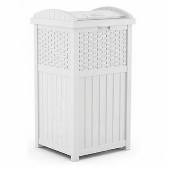 33 Gallon Wicker Hideaway Trash Can Latching Lid Weather Resistant Outdoor Patio