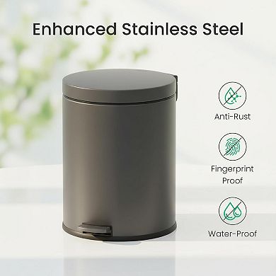 1.2 Gallon Small Trash Can with Lid Foot Pedal Soft Close Stainless Steel
