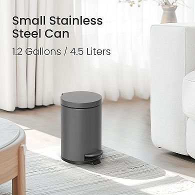 1.2 Gallon Small Trash Can with Lid Foot Pedal Soft Close Stainless Steel