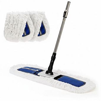 24" Heavy Duty Commercial Dust Mop 2 Microfiber Pads Telescoping Handle Hardwood Floors Large Areas