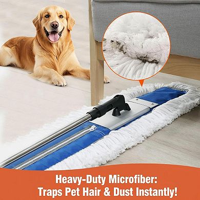 24" Heavy Duty Commercial Dust Mop 2 Microfiber Pads Telescoping Handle Hardwood Floors Large Areas