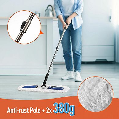 24" Heavy Duty Commercial Dust Mop 2 Microfiber Pads Telescoping Handle Hardwood Floors Large Areas
