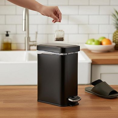 1.3 Gallon Small Bathroom Trash Can Step Pedal, Stainless Steel, Soft Close, Removable Inner