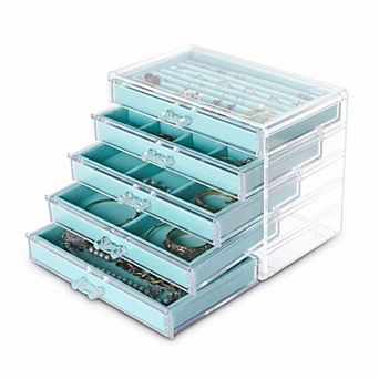 Extra Large Acrylic Jewelry Organizer 5 Drawers Velvet Lined Earring Ring Necklace Holder