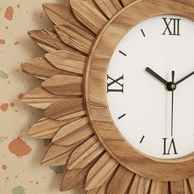 14 Inch Silent Wood Boho Sunburst Decorative Wall Clock for Living Room Kitchen Bedroom Office Decor