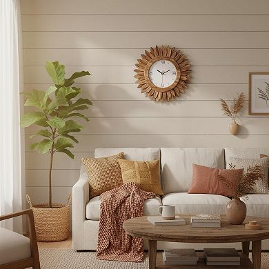 14 Inch Silent Wood Boho Sunburst Decorative Wall Clock for Living Room Kitchen Bedroom Office Decor