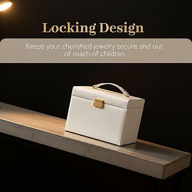 Lockable 3 Layer Jewelry Organizer with Mirror Drawers Necklace Ring Earring Storage for Women