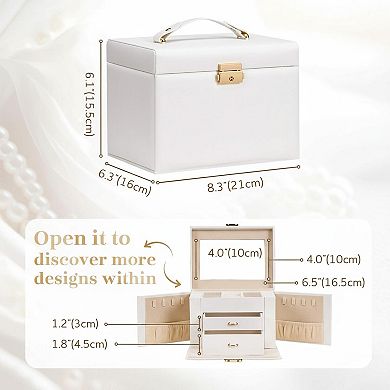 Lockable 3 Layer Jewelry Organizer with Mirror Drawers Necklace Ring Earring Storage for Women
