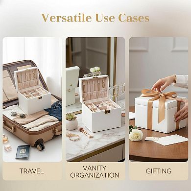Lockable 3 Layer Jewelry Organizer with Mirror Drawers Necklace Ring Earring Storage for Women