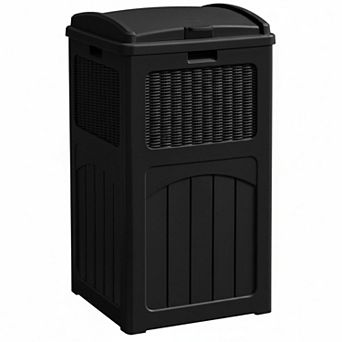 33 Gallon Outdoor Trash Can Waterproof UV Resistant Dual Lid Rattan Weave Resin Patio Storage Bin