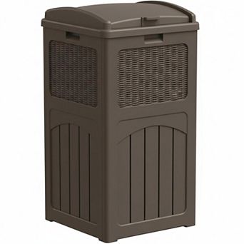 33 Gallon Outdoor Trash Can Waterproof UV Resistant Dual Lid Rattan Weave Resin Patio Storage Bin