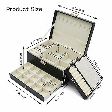 3 Layer Large Leather Jewelry Organizer Storage Case for Earrings Rings Necklaces Bracelets Watches