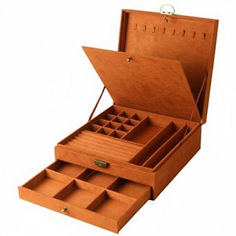 3-Layer Lockable Jewelry Organizer Case Velvet Storage for Earrings Necklaces Rings Bracelets