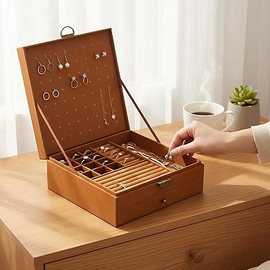 3-Layer Lockable Jewelry Organizer Case Velvet Storage for Earrings Necklaces Rings Bracelets