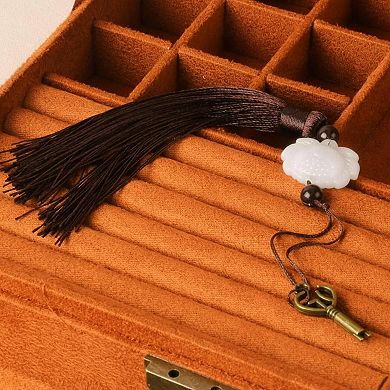 3-Layer Lockable Jewelry Organizer Case Velvet Storage for Earrings Necklaces Rings Bracelets
