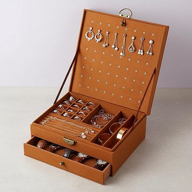 3-Layer Lockable Jewelry Organizer Case Velvet Storage for Earrings Necklaces Rings Bracelets