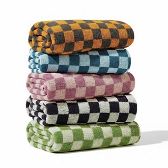 5 Pack Cotton Hand Towels Checkered Design Soft Absorbent Multipurpose For Bathroom Kitchen Gym Spa