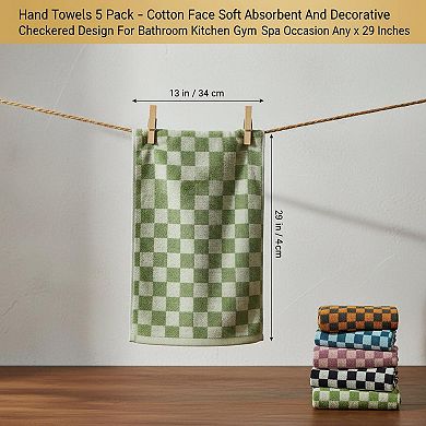 5 Pack Cotton Hand Towels Checkered Design Soft Absorbent Multipurpose For Bathroom Kitchen Gym Spa