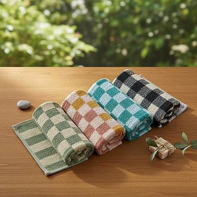 5 Pack Cotton Hand Towels Checkered Design Soft Absorbent Multipurpose For Bathroom Kitchen Gym Spa