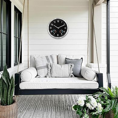 12 Inch Sealed Waterproof Indoor Outdoor Clock Thermometer Hygrometer Silent Quartz Metal Wall Clock
