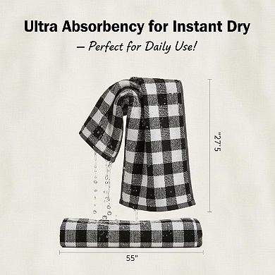 Checkered Cotton Bath Towels Set of 2 Soft Absorbent Quick Dry 520GSM