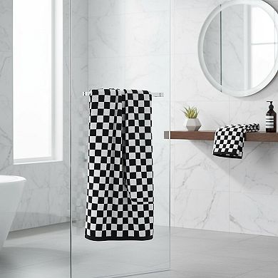 Checkered Cotton Bath Towels Set of 2 Soft Absorbent Quick Dry 520GSM
